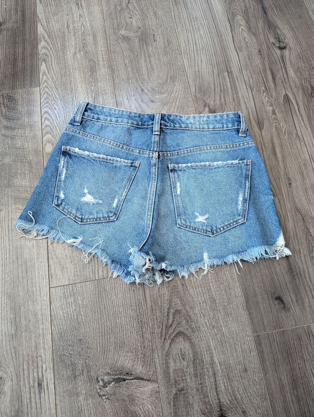 ZARA Y2K Medium Wash Blue High-Rise Distressed Jean Shorts Button Fly - Picture 7 of 9